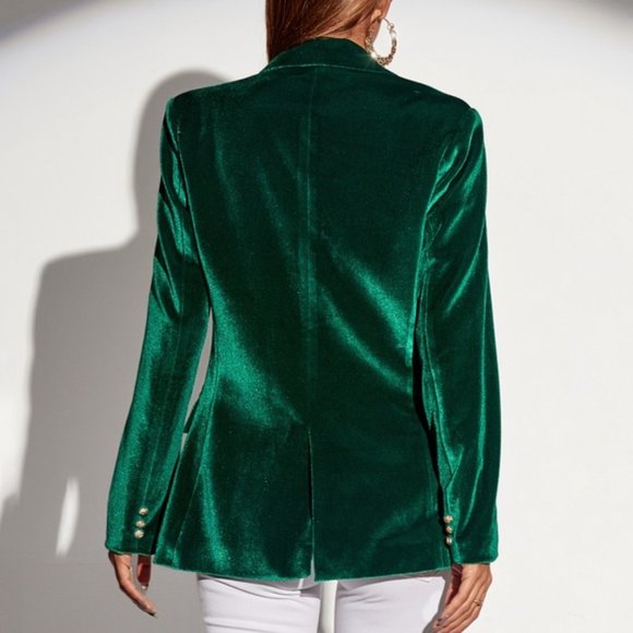 CHIC DOLLZ Green Single Button Velvet Blazer conte - Picture 5 of 6